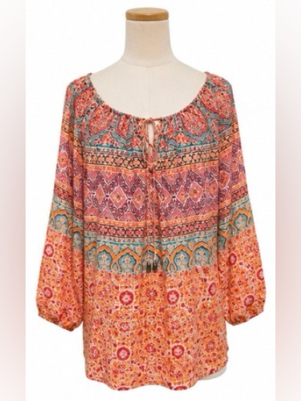 Lauren Ralph Lauren 100% Cotton Peasant Blouse Floral Paisley Print Size Large